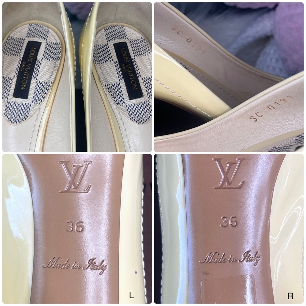 Louis Vuitton Cream Patent Leather and Damier Azur Peep Toe Heel Shoes Size EU36 - Picture 7 of 12
